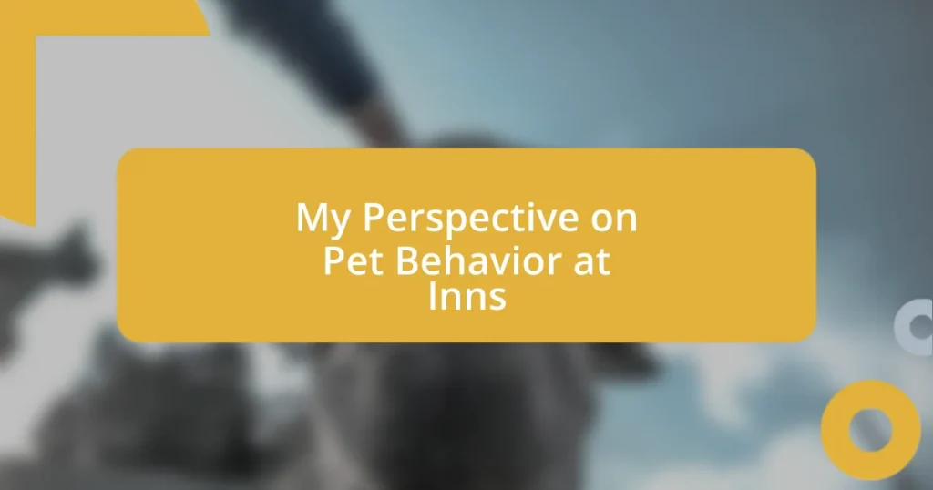 My Perspective on Pet Behavior at Inns